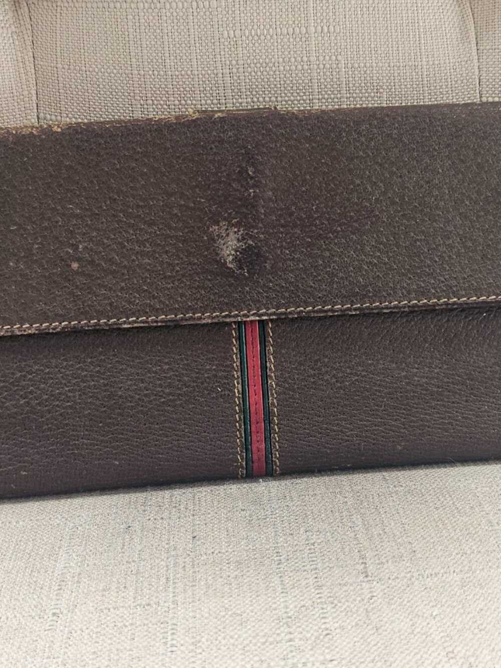 Vintage Gucci Brown Leather Bifold Clutch Wallet With Signature Red/Green Stripe - Picture 4 of 16